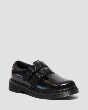 Black Kids' Dr Martens Junior 8065 Rainbow Patent Leather Mary Jane Shoes | USA_Dr83414
